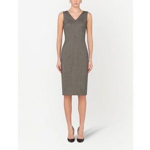 NWT AUTHENTIC DOLCE & GABANA WOOL V NECK DRESS GRAY SIZE 42